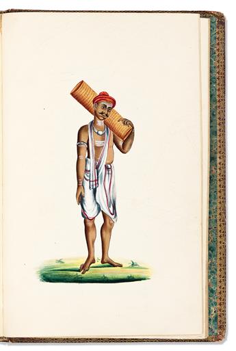 (INDIAN MINIATURES.) Company School. Album of exquisitely-drawn Patna Kalam character and costume portraits.